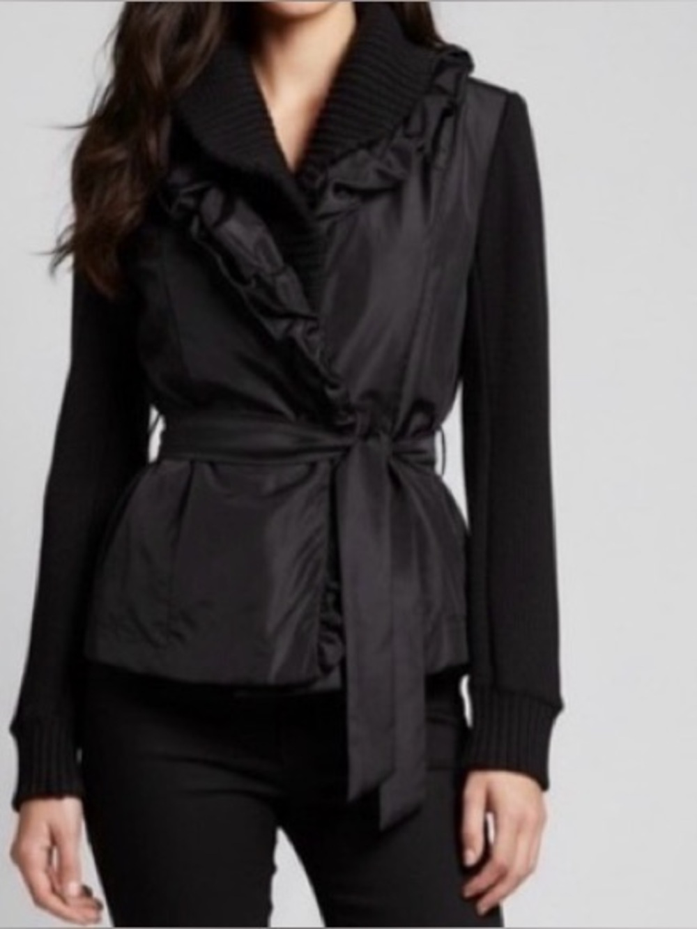 COCO & Tashi Black Ruffle Wrap Jacket - Stunning Timeless Elegance! NWOT